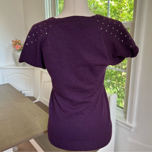 Marina Luna 100% Merino Wool Purple Embellished Short Sleeved Sweater Top - Picture 5 of 11